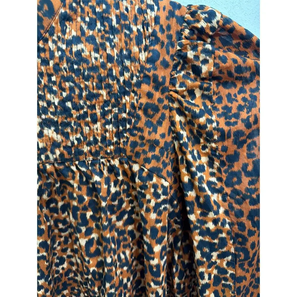 Ulla Johnson Vesna Leopard Print Blouse Brown Black  Long Sleeve Cotton Size 6